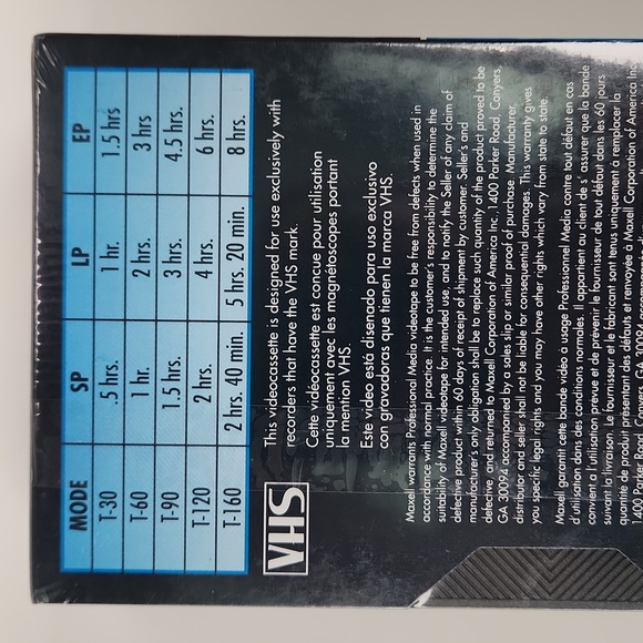 FACTORY SEALED MAXELL P/I PLUS T-160 VHS, 8 Hours in EP mode! - Picture 4 of 10